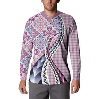 Aloha Vintage Palaka Floral Hawaiian Quilt Button Sweatshirt Akala Motif - Polynesian Pride