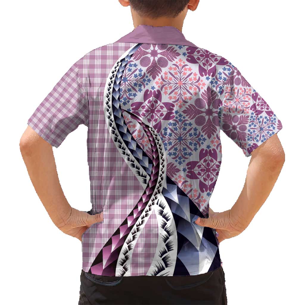 Aloha Vintage Palaka Floral Hawaiian Quilt Family Matching Long Sleeve Bodycon Dress and Hawaiian Shirt Akala Motif LT9 - Polynesian Pride