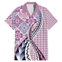 Aloha Vintage Palaka Floral Hawaiian Quilt Family Matching Mermaid Dress and Hawaiian Shirt Akala Motif LT9 Dad's Shirt - Short Sleeve Pink - Polynesian Pride