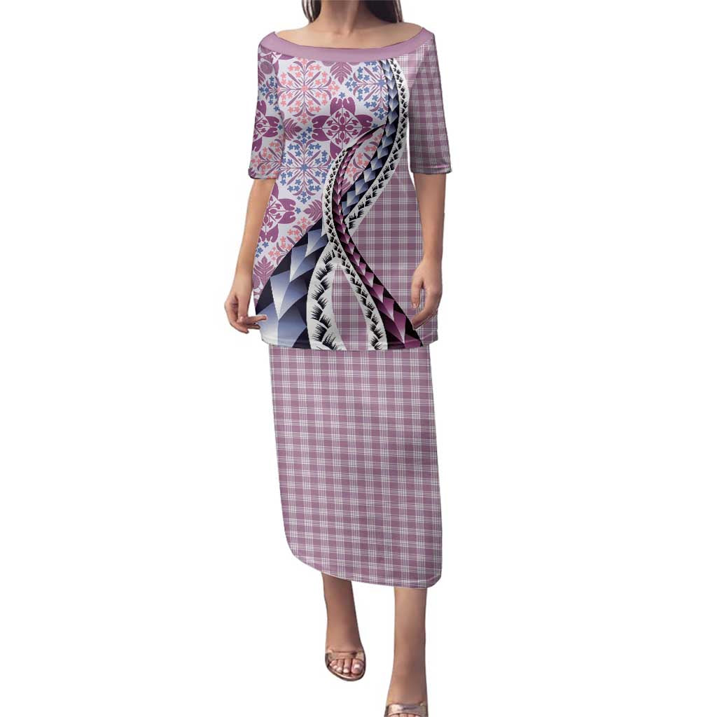 Aloha Vintage Palaka Floral Hawaiian Quilt Family Matching Puletasi and Hawaiian Shirt Akala Motif - Polynesian Pride