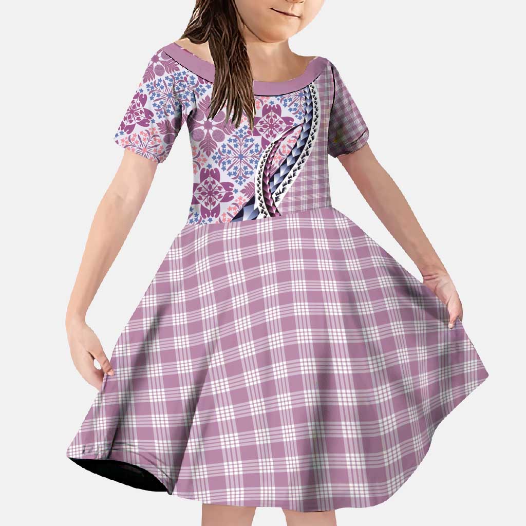 Aloha Vintage Palaka Floral Hawaiian Quilt Family Matching Short Sleeve Bodycon Dress and Hawaiian Shirt Akala Motif LT9 Daughter's Dress Pink - Polynesian Pride