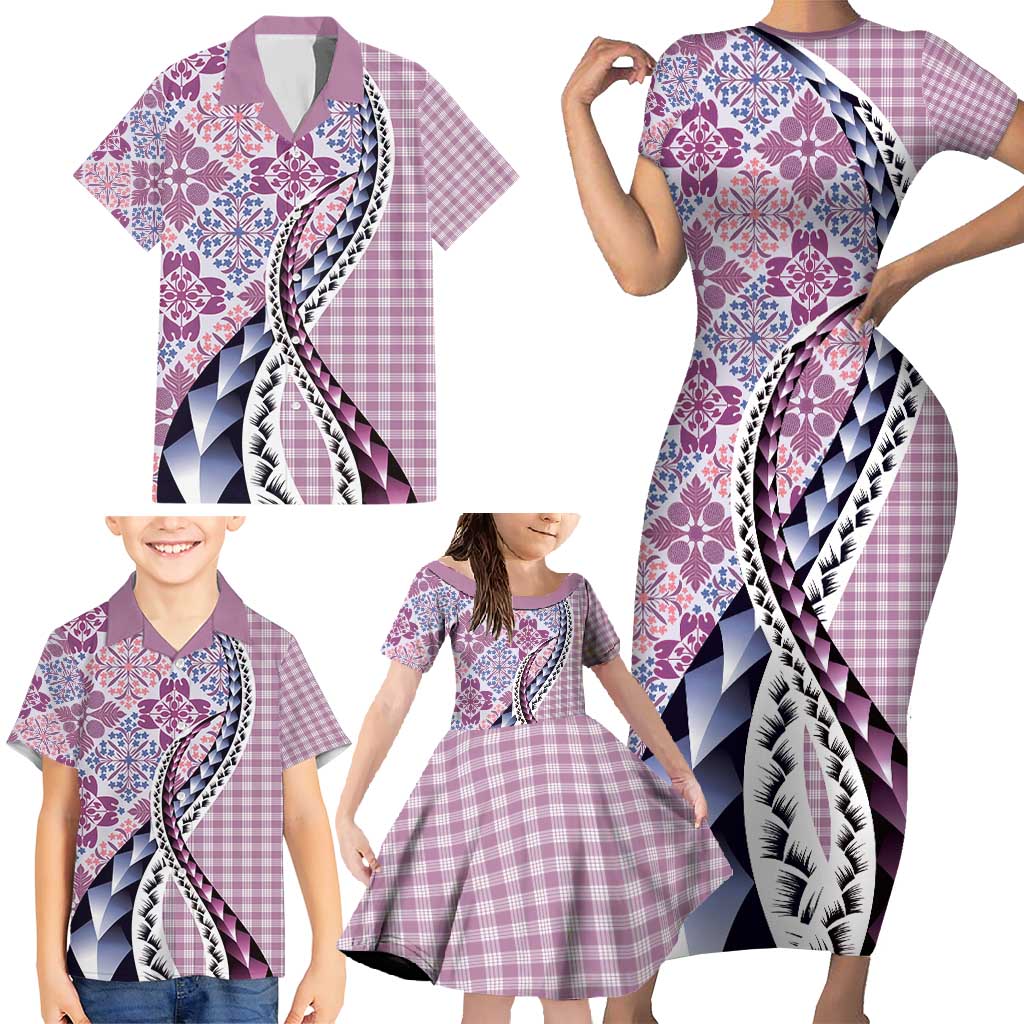 Aloha Vintage Palaka Floral Hawaiian Quilt Family Matching Short Sleeve Bodycon Dress and Hawaiian Shirt Akala Motif LT9 - Polynesian Pride