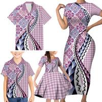 Aloha Vintage Palaka Floral Hawaiian Quilt Family Matching Short Sleeve Bodycon Dress and Hawaiian Shirt Akala Motif LT9 - Polynesian Pride