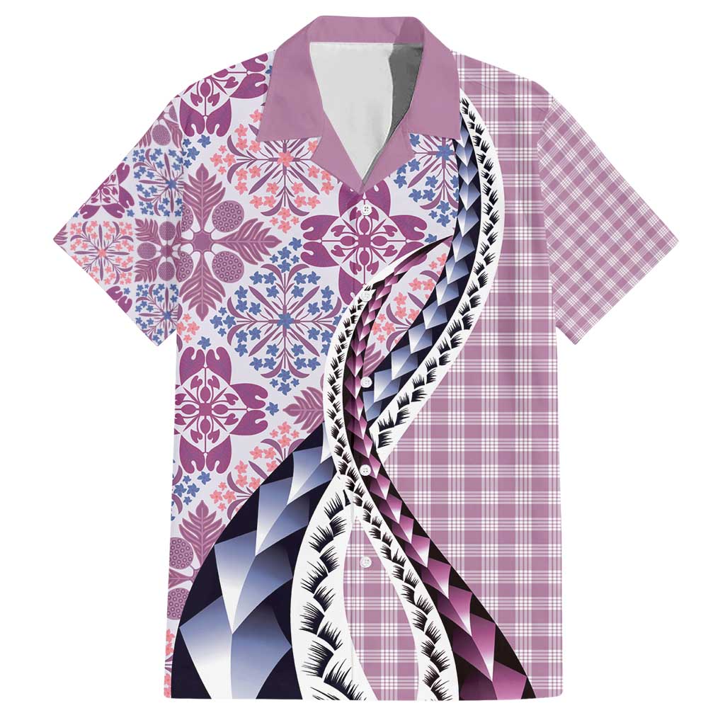 Aloha Vintage Palaka Floral Hawaiian Quilt Family Matching Short Sleeve Bodycon Dress and Hawaiian Shirt Akala Motif LT9 Dad's Shirt - Short Sleeve Pink - Polynesian Pride