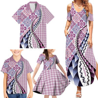 Aloha Vintage Palaka Floral Hawaiian Quilt Family Matching Summer Maxi Dress and Hawaiian Shirt Akala Motif - Polynesian Pride