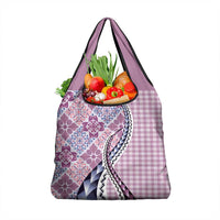 Aloha Vintage Palaka Floral Hawaiian Quilt Grocery Bag Akala Motif - Polynesian Pride