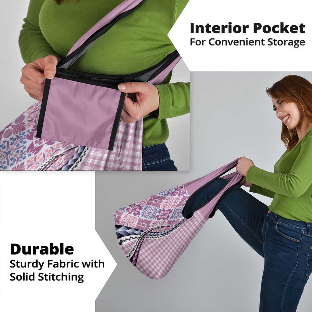 Aloha Vintage Palaka Floral Hawaiian Quilt Grocery Bag Akala Motif - Polynesian Pride