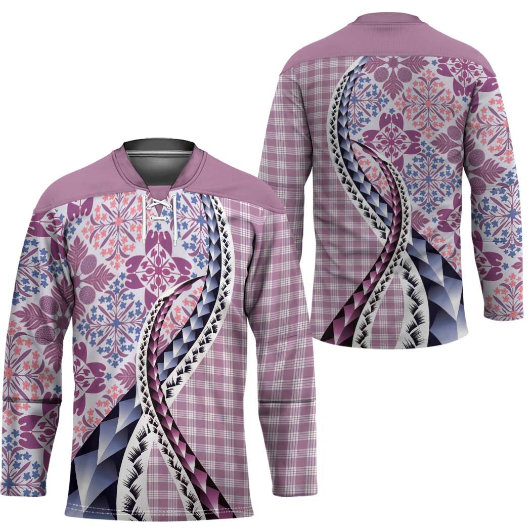 Aloha Vintage Palaka Floral Hawaiian Quilt Hockey Jersey Akala Motif - Polynesian Pride