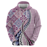 Aloha Vintage Palaka Floral Hawaiian Quilt Hoodie Akala Motif - Polynesian Pride