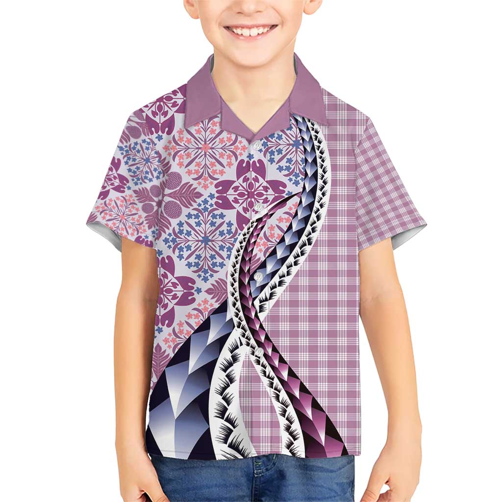 Aloha Vintage Palaka Floral Hawaiian Quilt Kid Hawaiian Shirt Akala Motif - Polynesian Pride