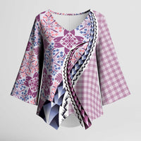 Aloha Vintage Palaka Floral Hawaiian Quilt Kimono Sleeve Blouse Akala Motif - Polynesian Pride