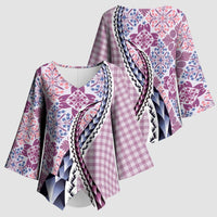 Aloha Vintage Palaka Floral Hawaiian Quilt Kimono Sleeve Blouse Akala Motif - Polynesian Pride