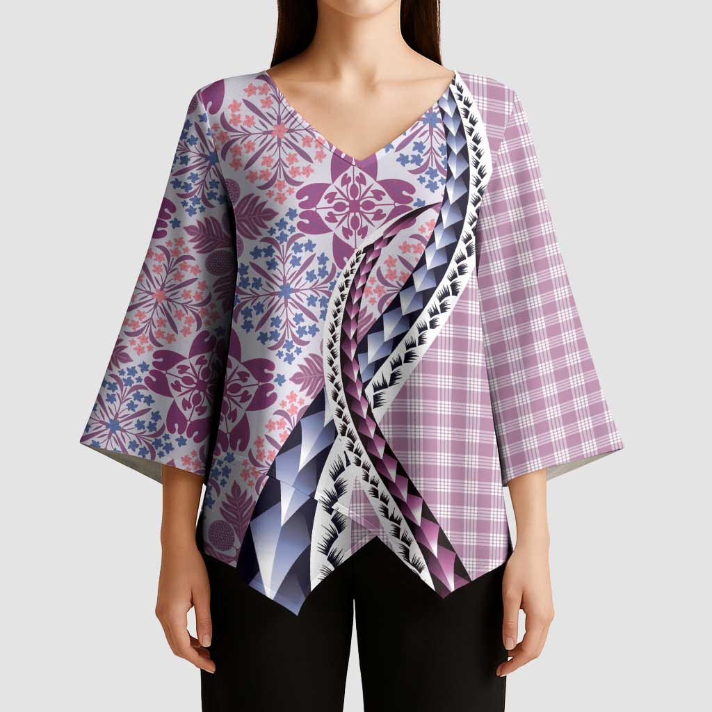 Aloha Vintage Palaka Floral Hawaiian Quilt Kimono Sleeve Blouse Akala Motif - Polynesian Pride