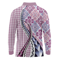 Aloha Vintage Palaka Floral Hawaiian Quilt Long Sleeve Polo Shirt Akala Motif - Polynesian Pride