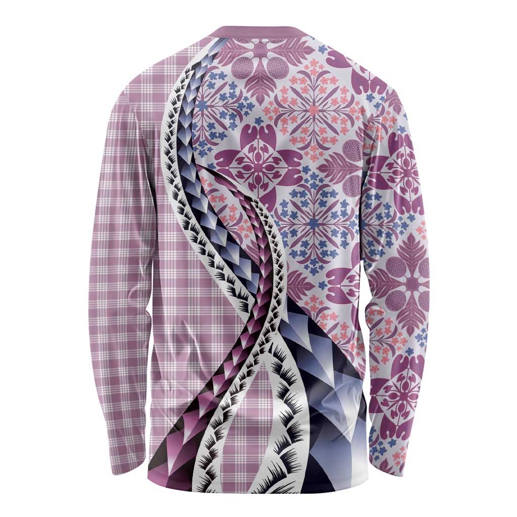 Aloha Vintage Palaka Floral Hawaiian Quilt Long Sleeve Shirt Akala Motif - Polynesian Pride