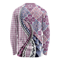 Aloha Vintage Palaka Floral Hawaiian Quilt Long Sleeve Shirt Akala Motif - Polynesian Pride