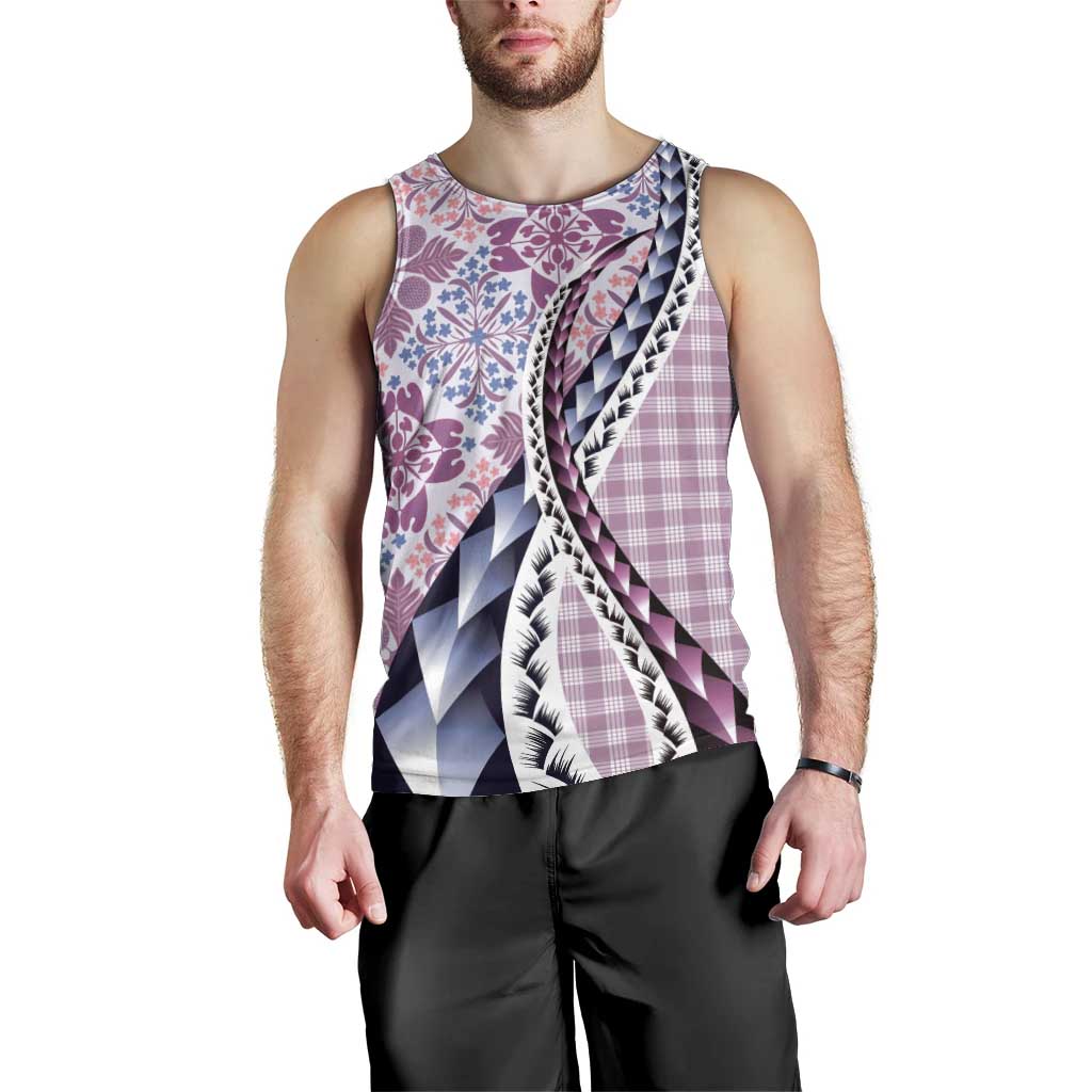 Aloha Vintage Palaka Floral Hawaiian Quilt Men Tank Top Akala Motif - Polynesian Pride