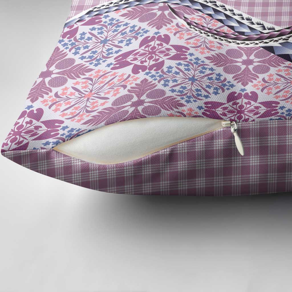 Aloha Vintage Palaka Floral Hawaiian Quilt Pillow Cover Akala Motif - Polynesian Pride