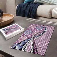 Aloha Vintage Palaka Floral Hawaiian Quilt Puzzle Akala Motif - Polynesian Pride