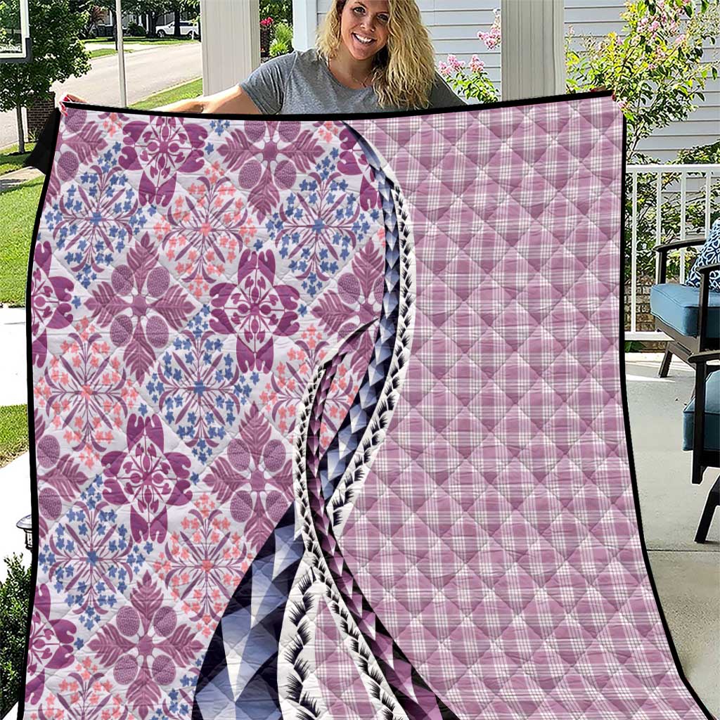 Aloha Vintage Palaka Floral Hawaiian Quilt Quilt Akala Motif - Polynesian Pride