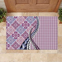 Aloha Vintage Palaka Floral Hawaiian Quilt Rubber Doormat Akala Motif - Polynesian Pride