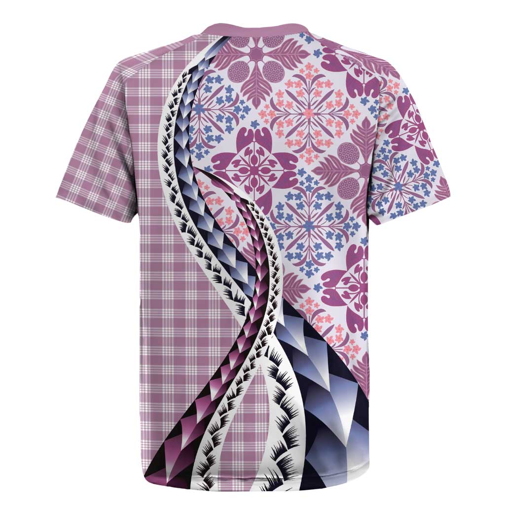 Aloha Vintage Palaka Floral Hawaiian Quilt Rugby Jersey Akala Motif - Polynesian Pride