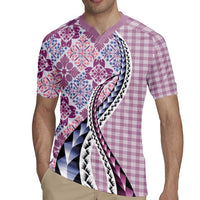 Aloha Vintage Palaka Floral Hawaiian Quilt Rugby Jersey Akala Motif - Polynesian Pride