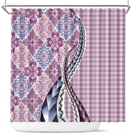 Aloha Vintage Palaka Floral Hawaiian Quilt Shower Curtain Akala Motif - Polynesian Pride