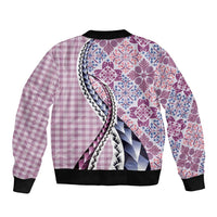 Aloha Vintage Palaka Floral Hawaiian Quilt Sleeve Zip Bomber Jacket Akala Motif - Polynesian Pride