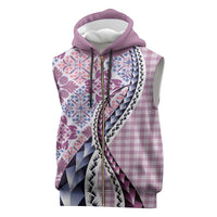 Aloha Vintage Palaka Floral Hawaiian Quilt Sleeveless Zip Hoodie Akala Motif - Polynesian Pride