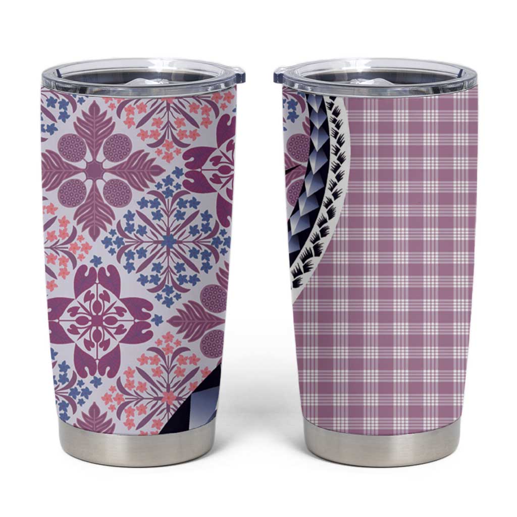 Aloha Vintage Palaka Floral Hawaiian Quilt Tumbler Cup Akala Motif - Polynesian Pride