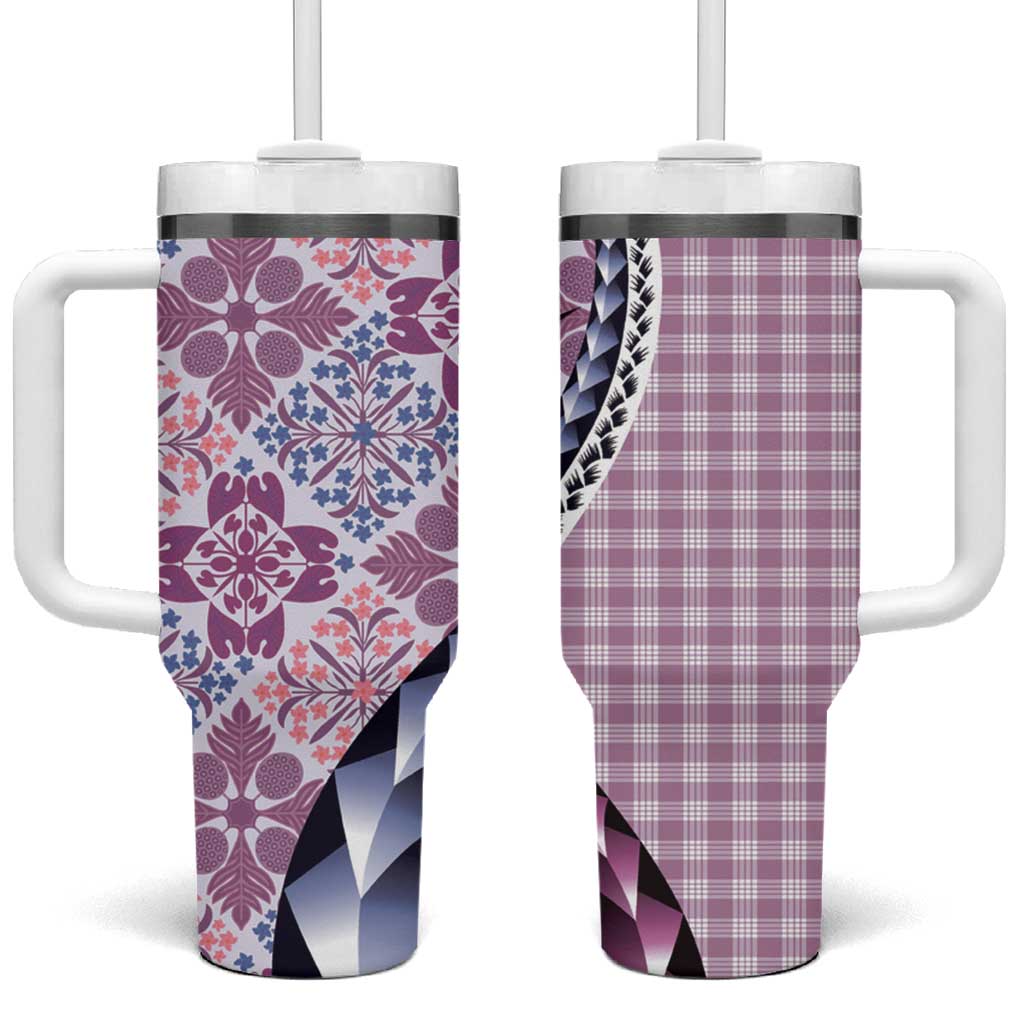 Aloha Vintage Palaka Floral Hawaiian Quilt Tumbler With Handle Akala Motif - Polynesian Pride