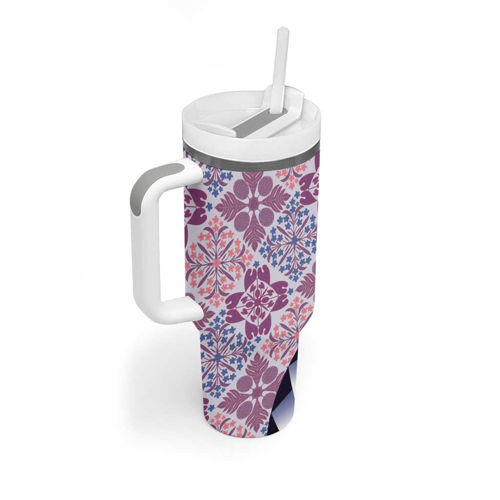 Aloha Vintage Palaka Floral Hawaiian Quilt Tumbler With Handle Akala Motif - Polynesian Pride