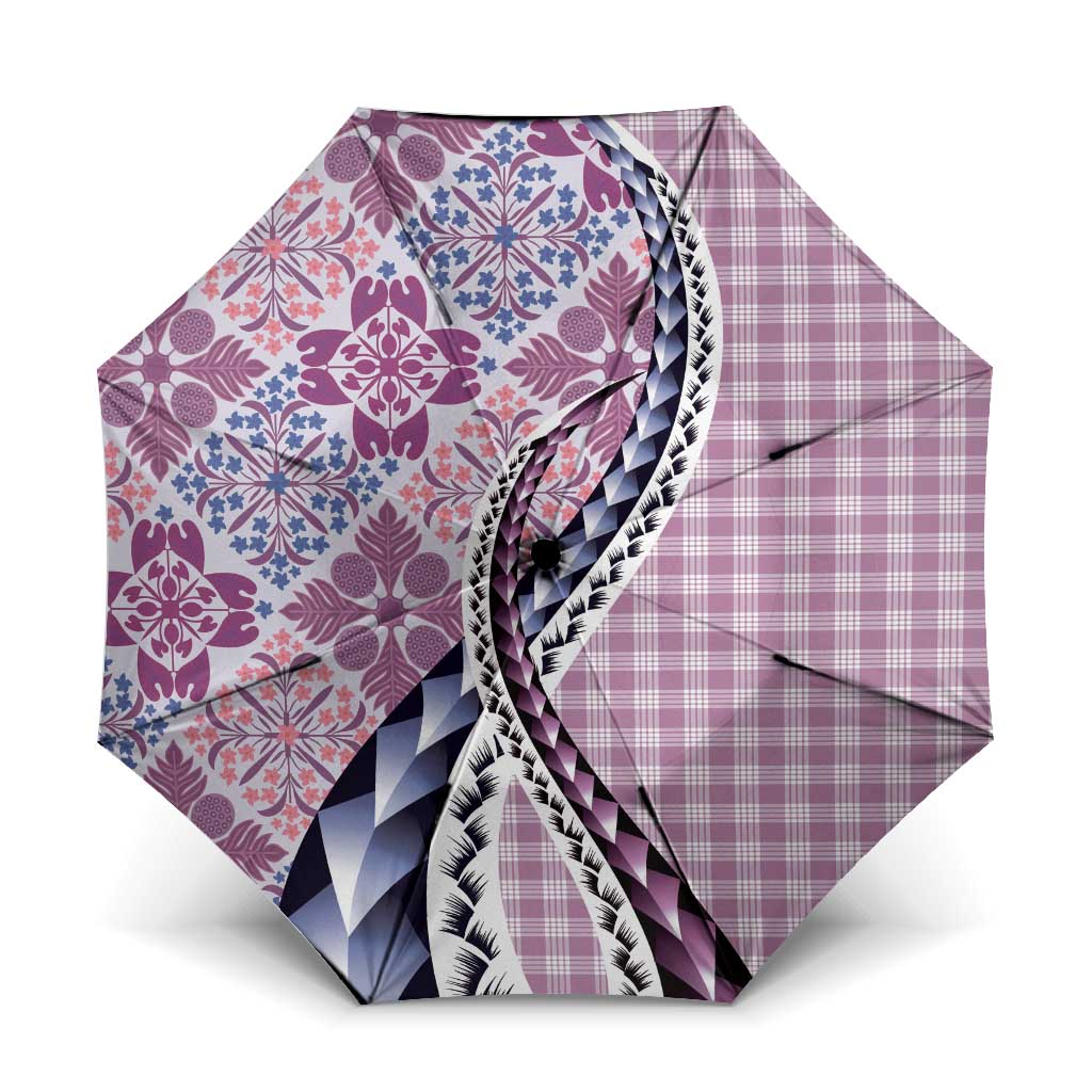 Aloha Vintage Palaka Floral Hawaiian Quilt Umbrella Akala Motif - Polynesian Pride