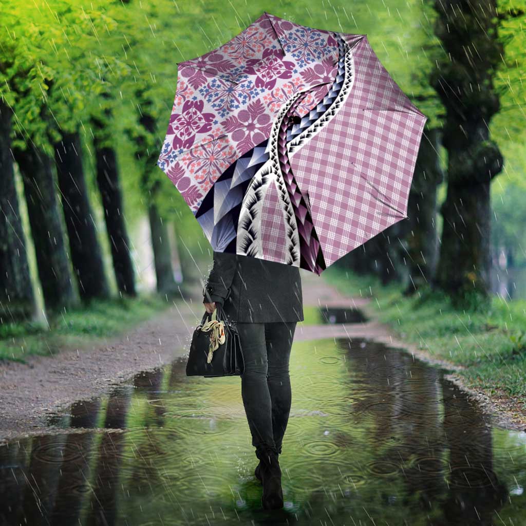 Aloha Vintage Palaka Floral Hawaiian Quilt Umbrella Akala Motif - Polynesian Pride