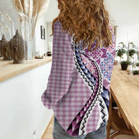 Aloha Vintage Palaka Floral Hawaiian Quilt Women Casual Shirt Akala Motif - Polynesian Pride