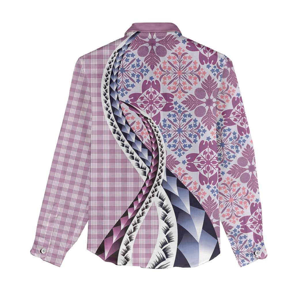 Aloha Vintage Palaka Floral Hawaiian Quilt Women Casual Shirt Akala Motif - Polynesian Pride