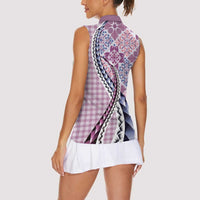 Aloha Vintage Palaka Floral Hawaiian Quilt Women Sleeveless Polo Shirt Akala Motif - Polynesian Pride