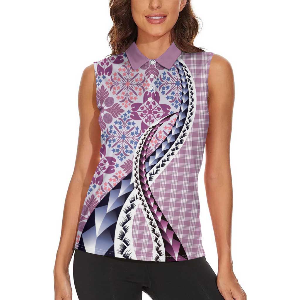 Aloha Vintage Palaka Floral Hawaiian Quilt Women Sleeveless Polo Shirt Akala Motif - Polynesian Pride