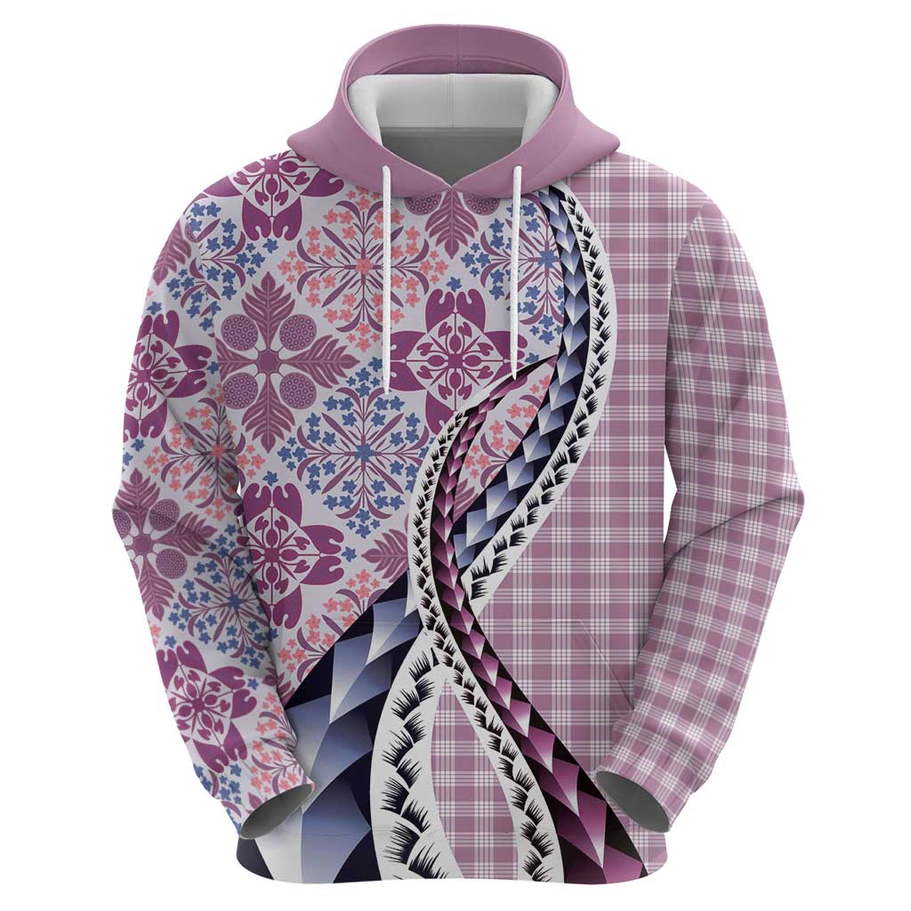 Aloha Vintage Palaka Floral Hawaiian Quilt Zip Hoodie Akala Motif - Polynesian Pride