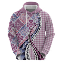 Aloha Vintage Palaka Floral Hawaiian Quilt Zip Hoodie Akala Motif - Polynesian Pride