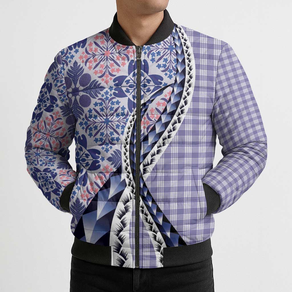 Aloha Vintage Palaka Floral Hawaiian Quilt Bomber Puffer Jacket Poni Motif - Polynesian Pride