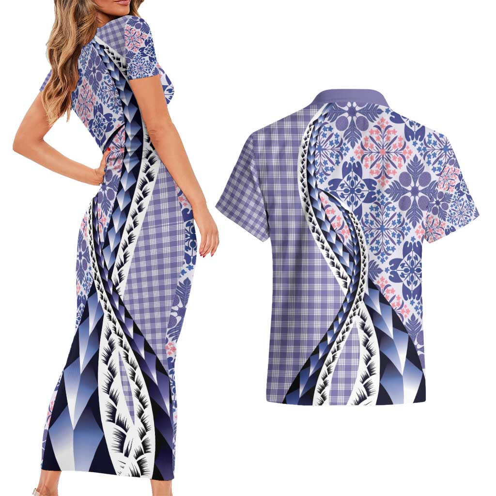 Aloha Vintage Palaka Floral Hawaiian Quilt Couples Matching Short Sleeve Bodycon Dress and Hawaiian Shirt Poni Motif LT9 - Polynesian Pride