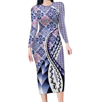 Aloha Vintage Palaka Floral Hawaiian Quilt Family Matching Long Sleeve Bodycon Dress and Hawaiian Shirt Poni Motif LT9 Mom's Dress Purple - Polynesian Pride