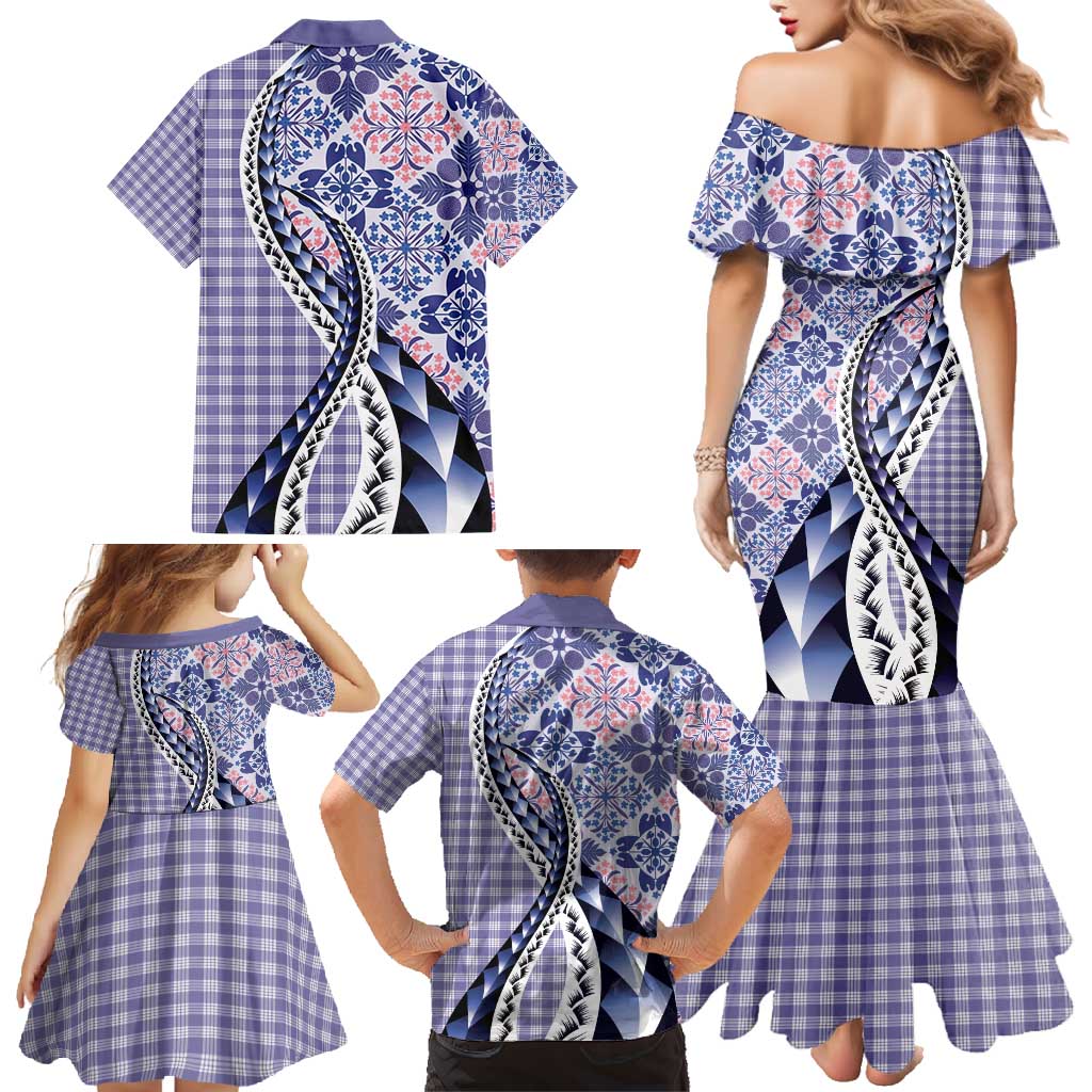 Aloha Vintage Palaka Floral Hawaiian Quilt Family Matching Mermaid Dress and Hawaiian Shirt Poni Motif LT9 - Polynesian Pride