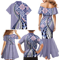 Aloha Vintage Palaka Floral Hawaiian Quilt Family Matching Mermaid Dress and Hawaiian Shirt Poni Motif LT9 - Polynesian Pride