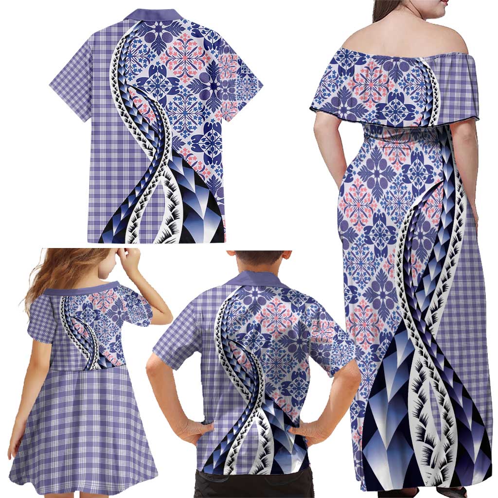 Aloha Vintage Palaka Floral Hawaiian Quilt Family Matching Off Shoulder Maxi Dress and Hawaiian Shirt Poni Motif - Polynesian Pride