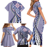 Aloha Vintage Palaka Floral Hawaiian Quilt Family Matching Short Sleeve Bodycon Dress and Hawaiian Shirt Poni Motif LT9 - Polynesian Pride