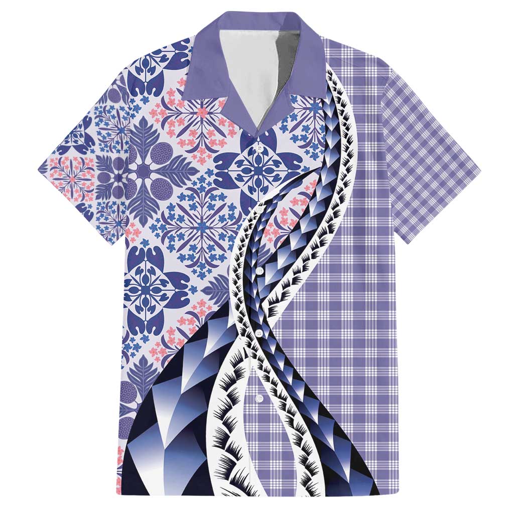 Aloha Vintage Palaka Floral Hawaiian Quilt Family Matching Short Sleeve Bodycon Dress and Hawaiian Shirt Poni Motif LT9 Dad's Shirt - Short Sleeve Purple - Polynesian Pride