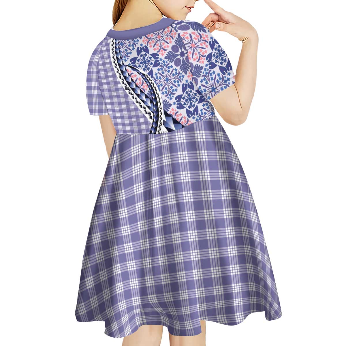 Aloha Vintage Palaka Floral Hawaiian Quilt Kid Short Sleeve Dress Poni Motif - Polynesian Pride